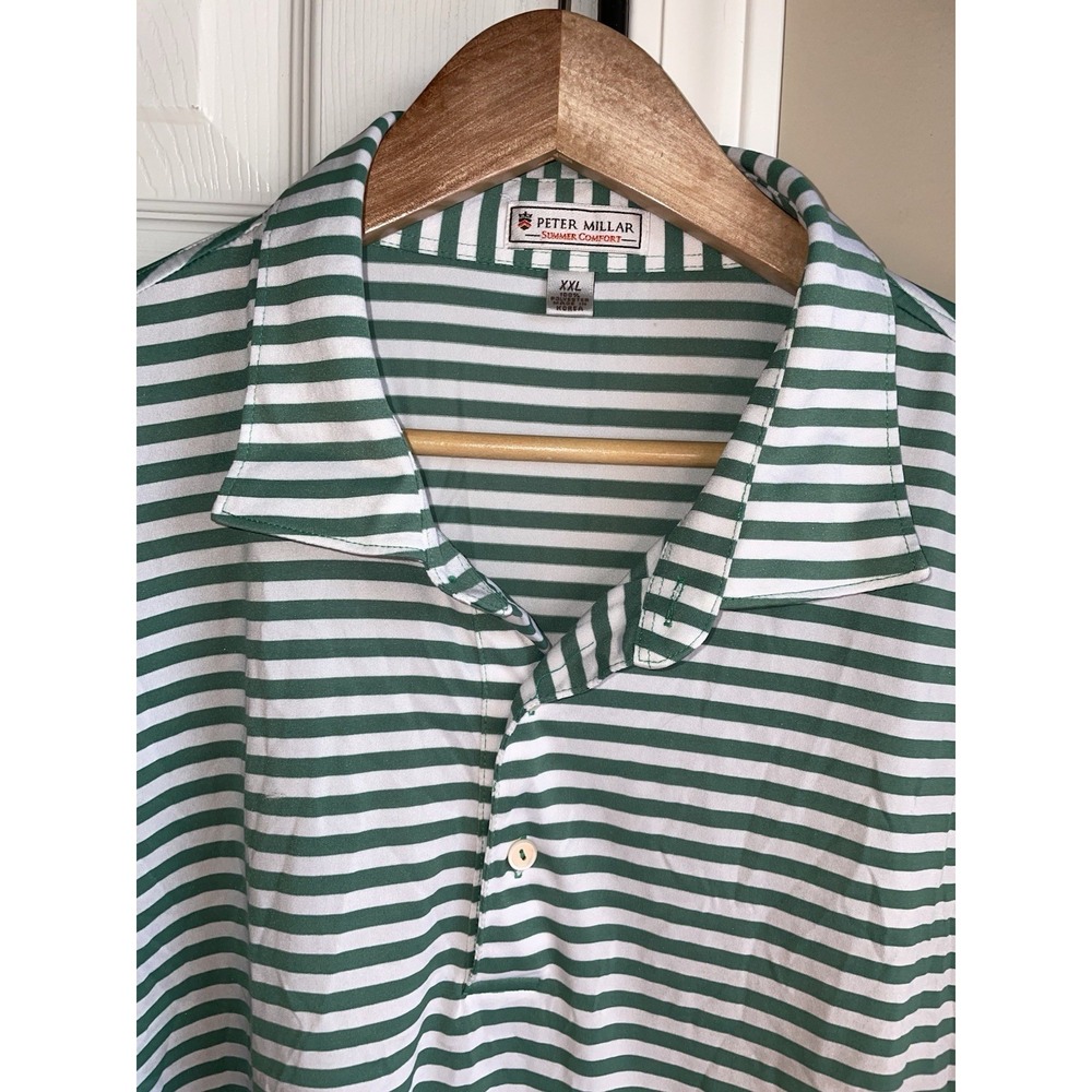 Peter Millar Summer Comfort Polo Green White Stripe XXL Golf Performance